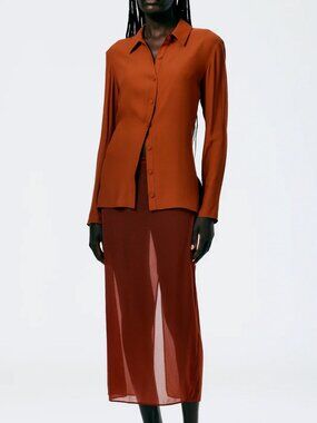 TIBI Sheer Brown "Cinnamon" Pencil Skirt XS